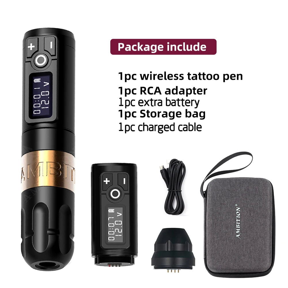 Ambition Soldier Wireless Tattoo Machine Rotaty Battery Pen 2400mAh LED Digital Display For Body Artwith Portable Power Pack