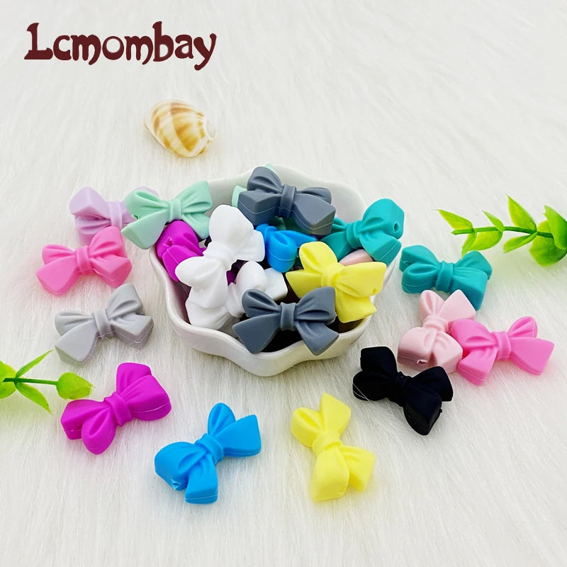 50pcs Bow Silicone Beads Food grade Teethers Bowknot Baby Teething Beads DIY Necklace Making Pacifier Baby Products