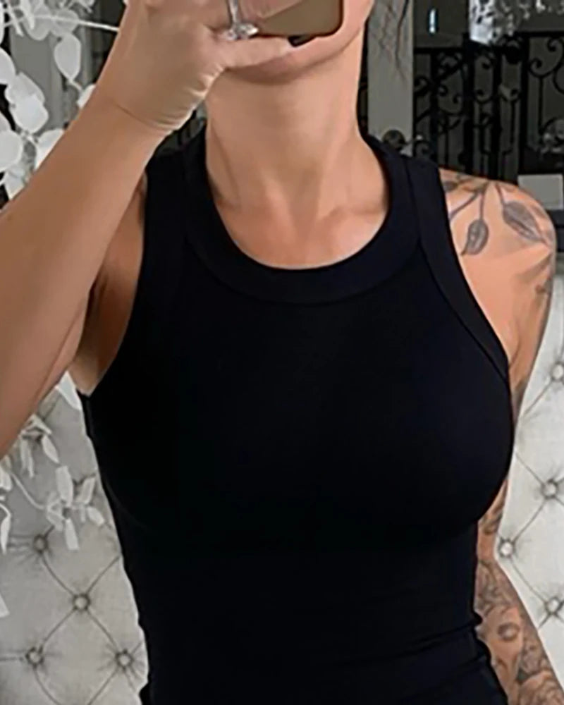 Camiseta Canalé Sin Mangas para Mujer | Cuello Redondo | Básica de Verano