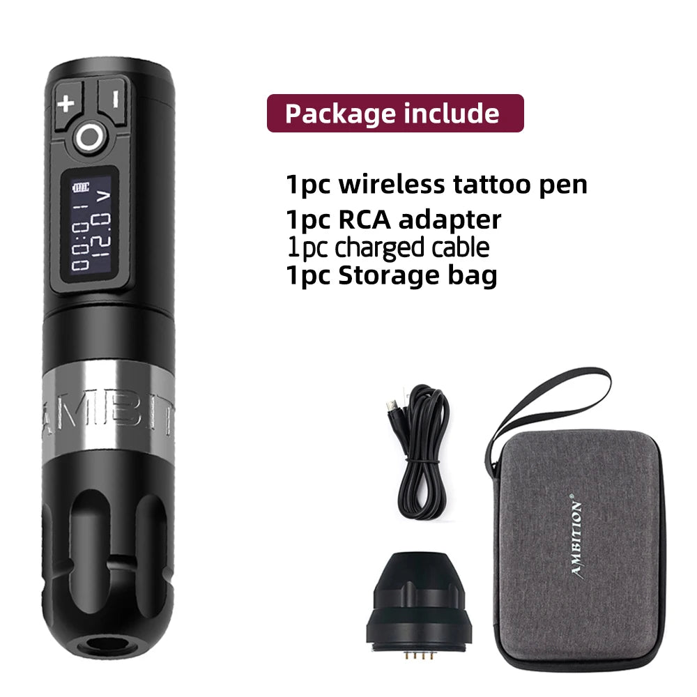Ambition Soldier Wireless Tattoo Machine Rotaty Battery Pen 2400mAh LED Digital Display For Body Artwith Portable Power Pack