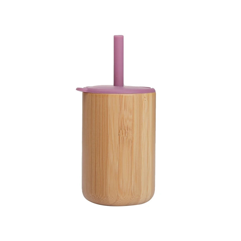 Vasos de Bambú y Madera para Bebé | Pitillo Silicona | Antiderrame | Ecológico 🍼