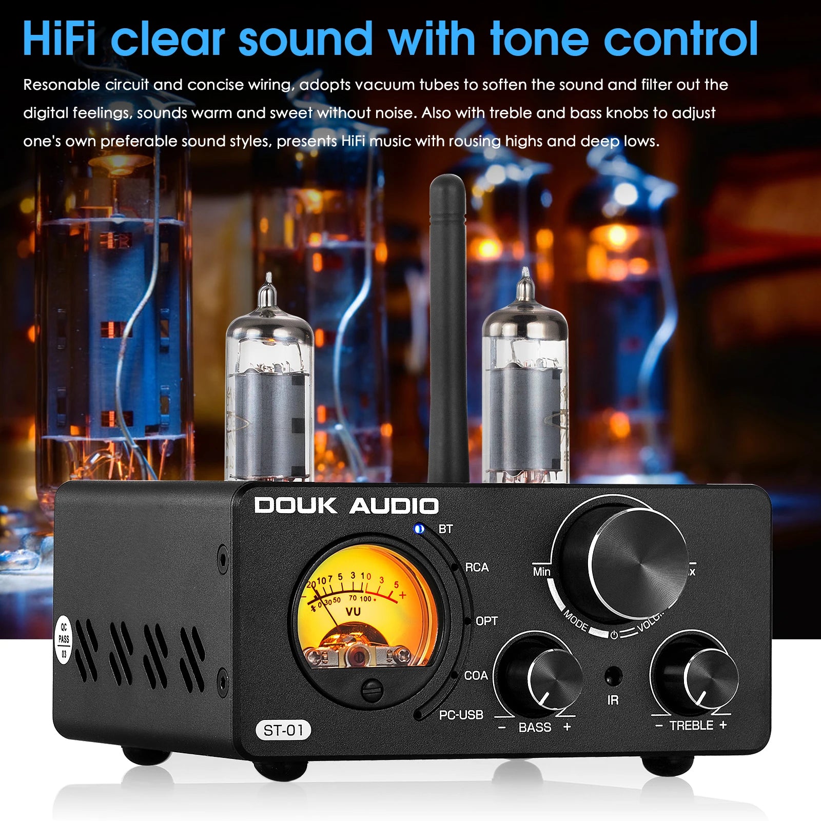 Amplificador Nobsound HiFi Válvulas Bluetooth 5.0 | USB DAC | COAX/OPT | 100W+100W | Vú Metro | Hogar - Firu Total Sales
