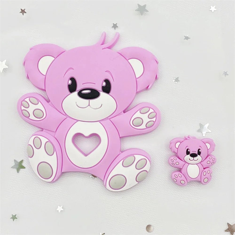 10pcs Bear Silicone Baby Teether rodent Teething Toys Chewable Animal beads Baby Products Nursing Gift DIY pendant necklace