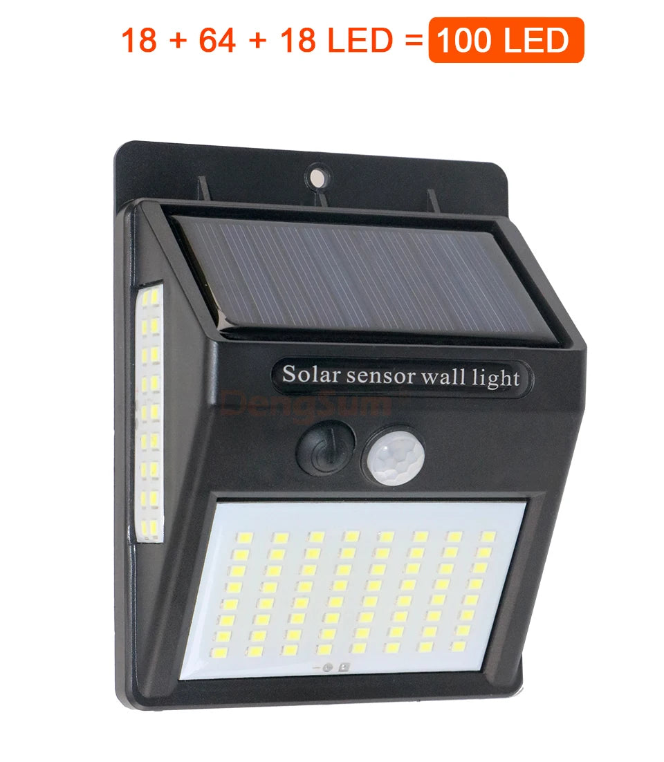 Luz Solar 100 LED con Sensor de Movimiento PIR | 3 Lados | IP65 | Jardín y Pared 💡 - Firu Total Sales