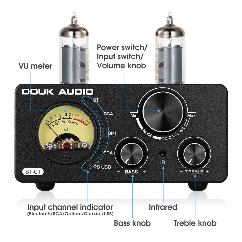 Amplificador Nobsound HiFi Válvulas Bluetooth 5.0 | USB DAC | COAX/OPT | 100W+100W | Vú Metro | Hogar - Firu Total Sales