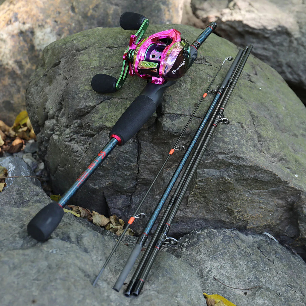 Sougayilang 5-Section Carbon Travel Fishing Rod & Baitcasting Reel | Full Kit + Carrier Bag