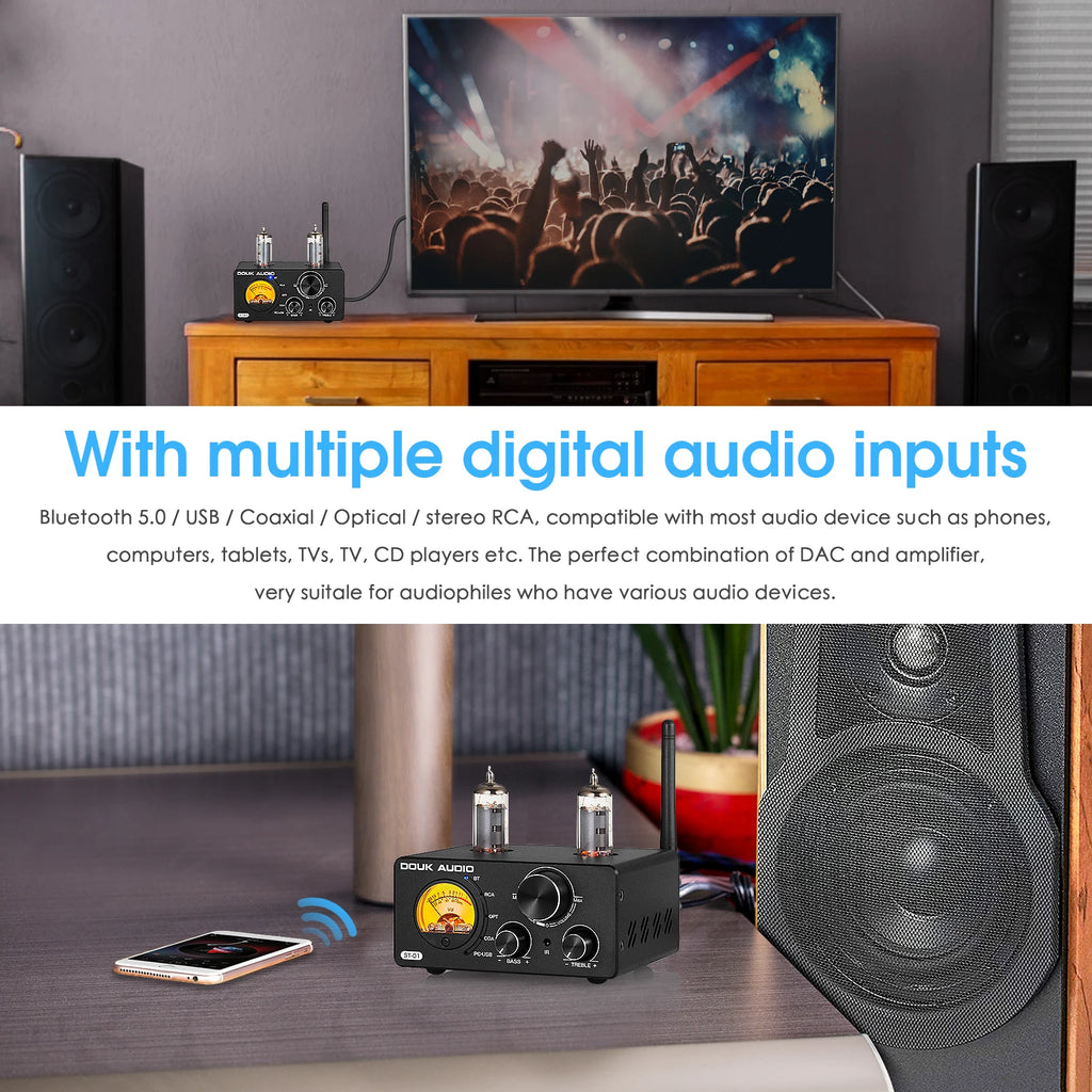 Amplificador Nobsound HiFi Válvulas Bluetooth 5.0 | USB DAC | COAX/OPT | 100W+100W | Vú Metro | Hogar - Firu Total Sales
