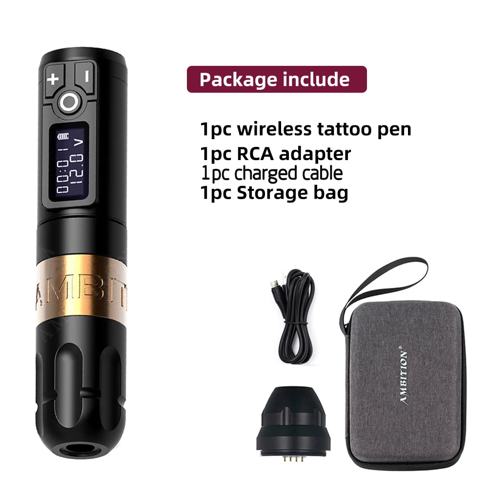 Ambition Soldier Wireless Tattoo Machine Rotaty Battery Pen 2400mAh LED Digital Display For Body Artwith Portable Power Pack
