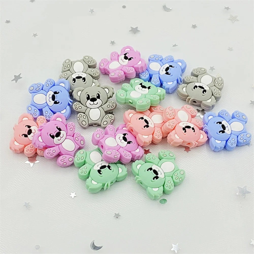 10pcs Bear Silicone Baby Teether rodent Teething Toys Chewable Animal beads Baby Products Nursing Gift DIY pendant necklace