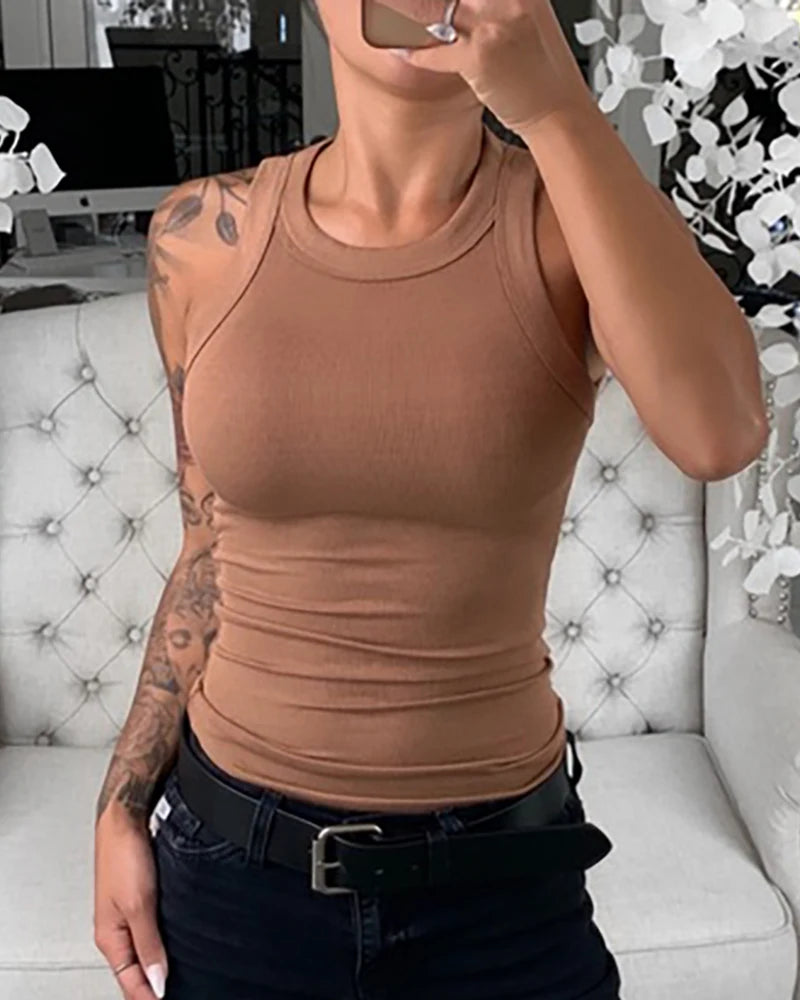 Camiseta Canalé Sin Mangas para Mujer | Cuello Redondo | Básica de Verano