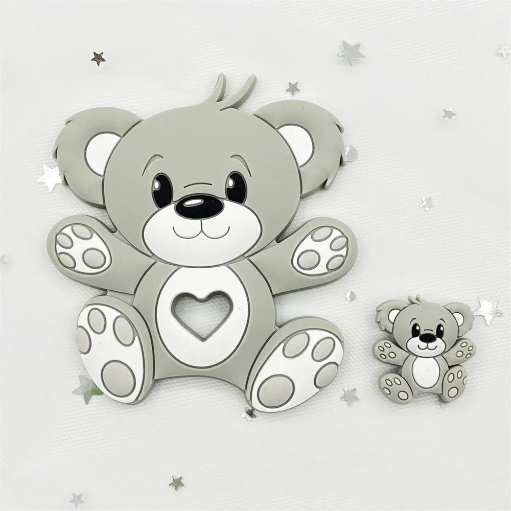 10pcs Bear Silicone Baby Teether rodent Teething Toys Chewable Animal beads Baby Products Nursing Gift DIY pendant necklace