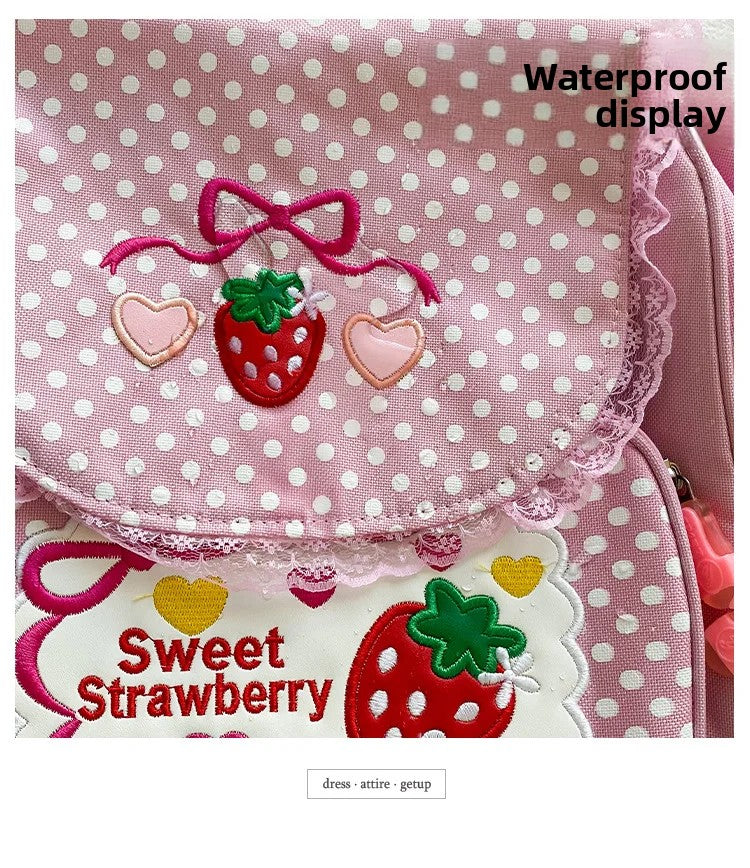 Pink Girl Embroidery Strawberry Children's Schoolbag Student Birthday Gift 2026 New Japanese Cartoon Pink Backpack Book Bags