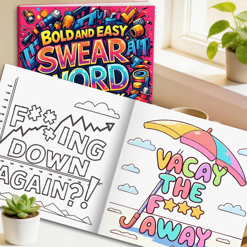 32 Pages Bold And Easy Swear Word Graffiti Coloring Book For Adults Stress Relief Anti-Anxiety Art Therapy Gift