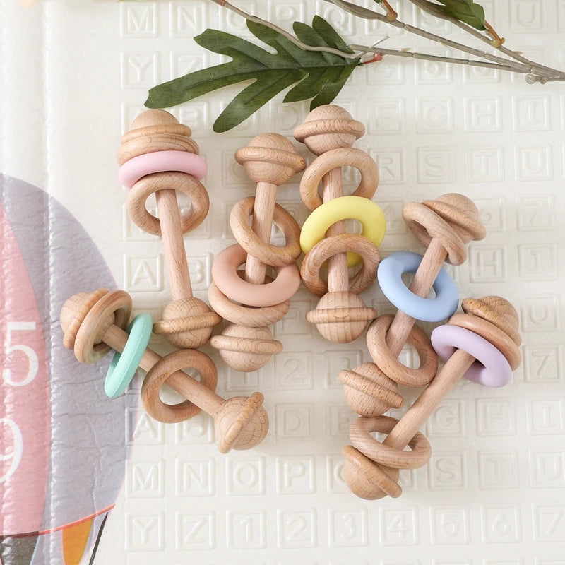 Wooden Rattle Silicone Ring — Sensory Baby Toy | 0-12 Months Gift