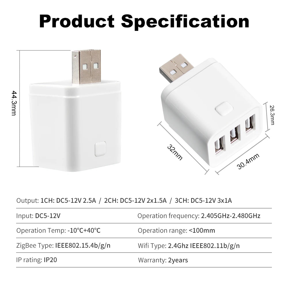 Work With Tuya WiFi/Zigbee Smart Micro 1 2 3 USB Adaptor Switch 5V Mini USB Power Adaptor Plug for Alexa Google Yandex Alice