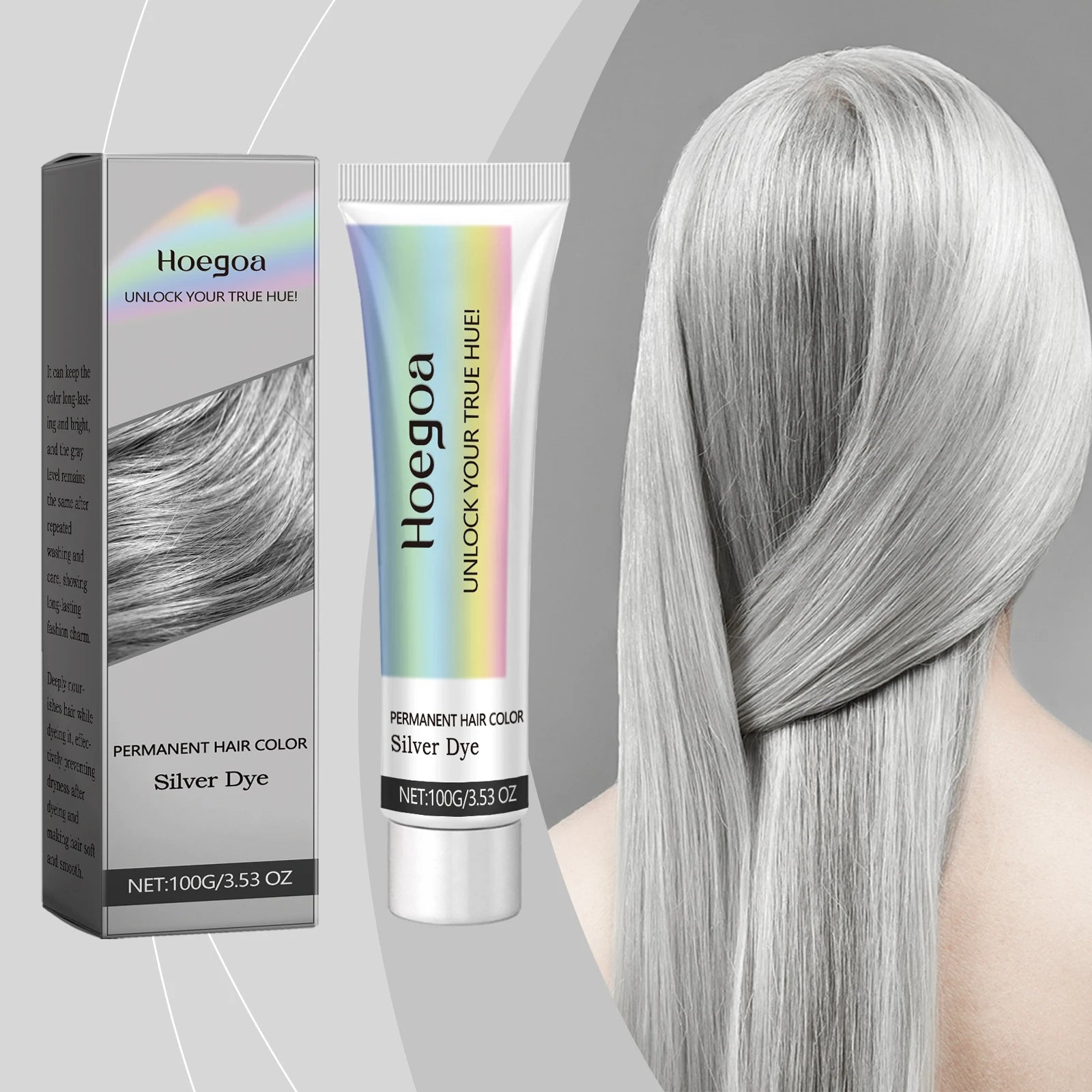 Long Lasting Hair Dye Cream Unisex Permanent Professional Covering Nourishing Non Irritating for Women Men Silver Color Hair Dye