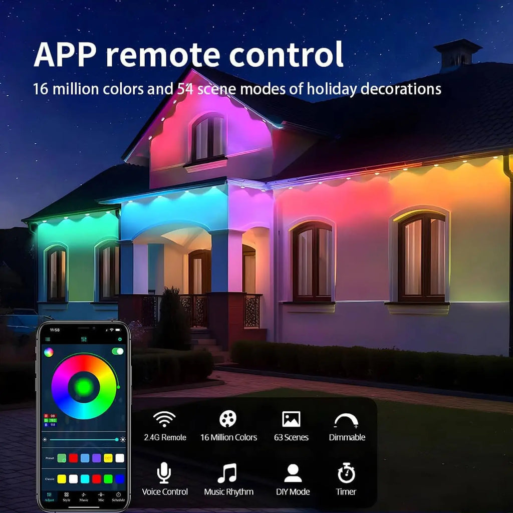Luces Alero Exterior MIMIRGB 150FT | 90LEDs RGBIC | App Control | Sincronización Musical | Alexa | Fiestas y Navidad - Firu Total Sales