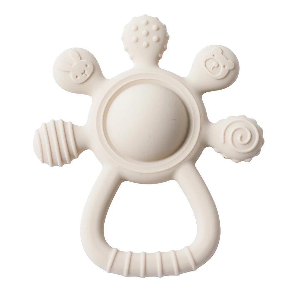 BPA Free Silicone Baby Teether — Sensory Rattle + Hand Bell | 0-12 Months