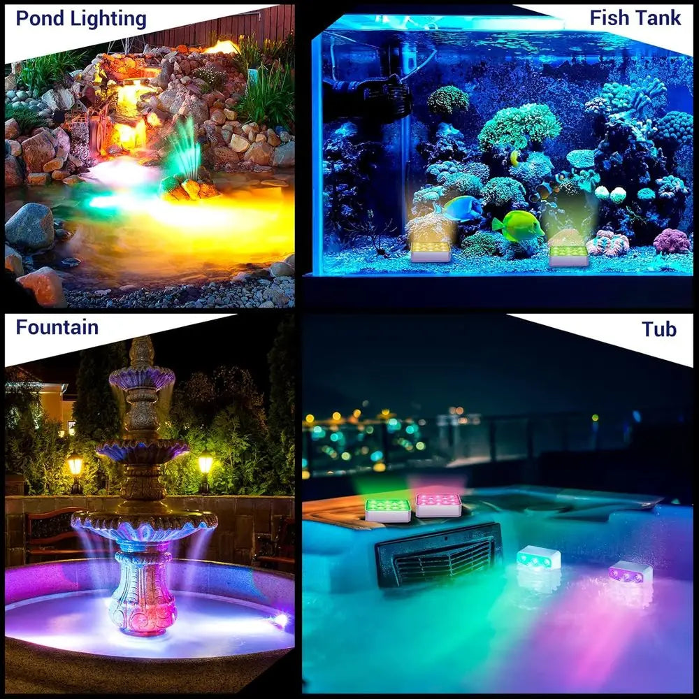 Rechargeable Pool Lights with Remote, 13 LEDs Waterproo Magnetic Underwater Light, 16 Color Changing Submersible Light or Above