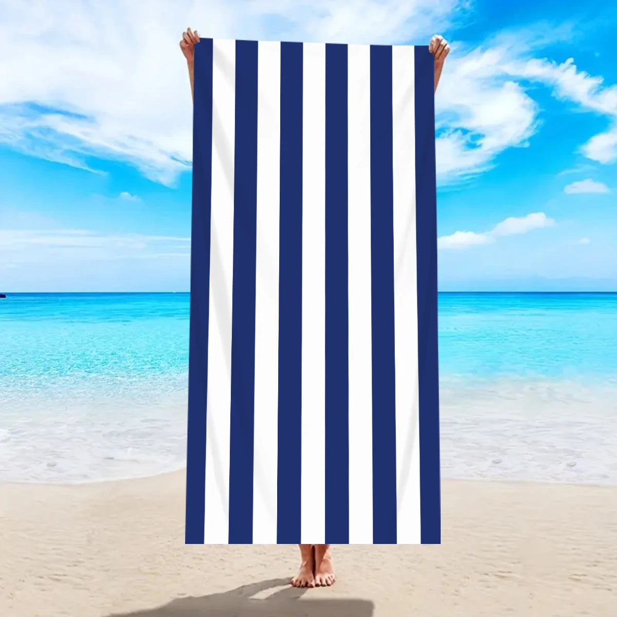 1pc Minimally Striped Beach Towel, Ultra-fine Fiber Quick Drying Absorbent Towel, Beach Swimming Vacation Beach Towel