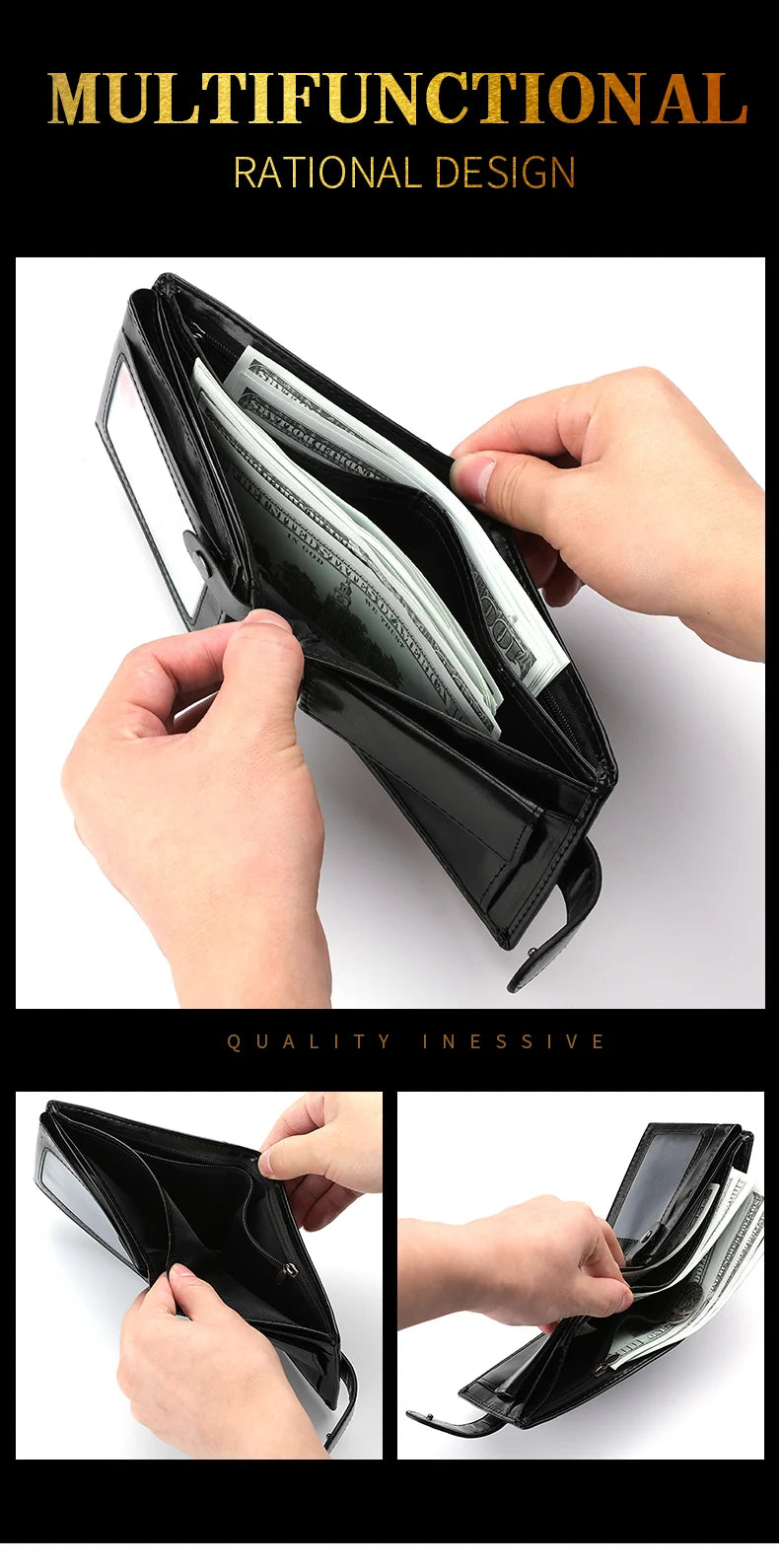 Men's Wallet Large Capacity Multi-Function Short Wallet Multi-slot Zipper Coin ID Credit Card Holder Men's Wallet
