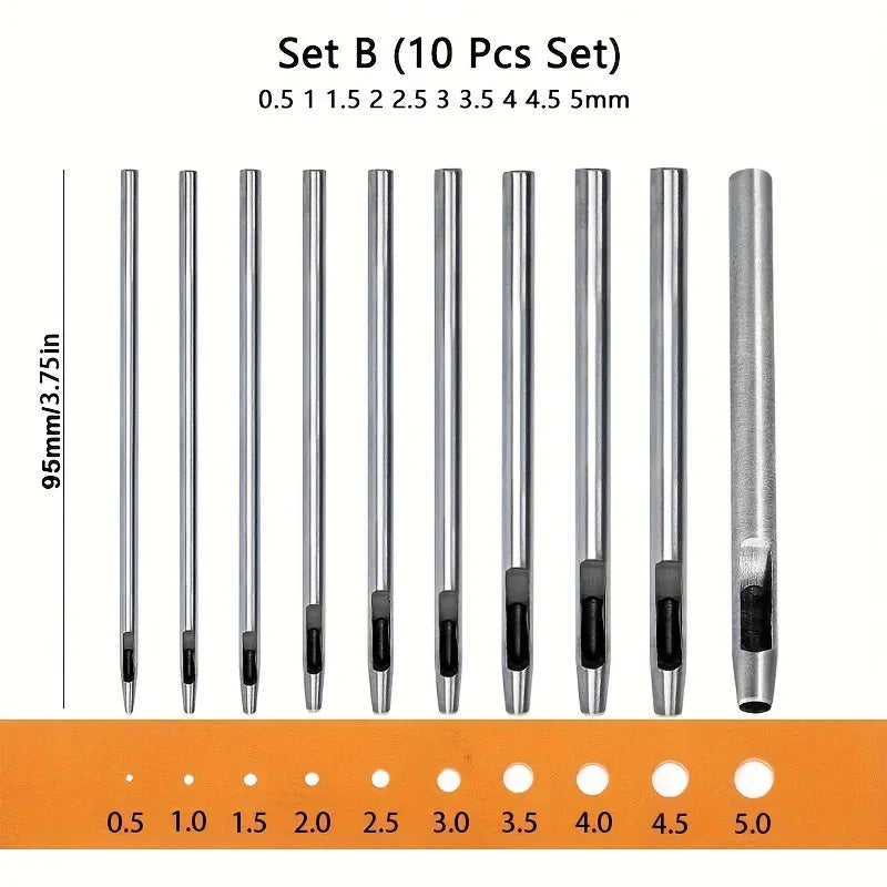 10-Piece Set Carbon Steel Faux Leather Punch Kit - round Cutter for Watch Straps Belts And Paper Art with Smooth Edge Design