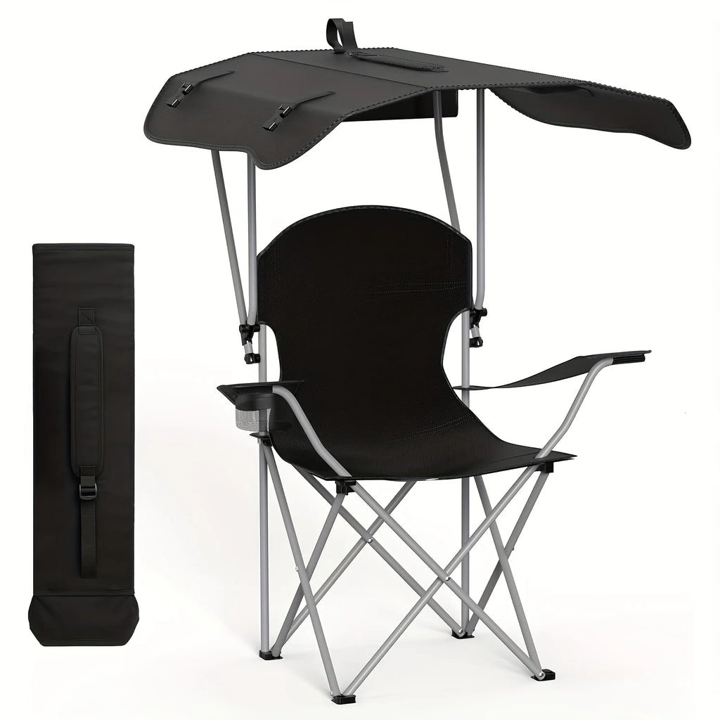 Portable folding fishing chair with sunshade - equipped with cup holder, portable and lightweight design, suitable for beaches