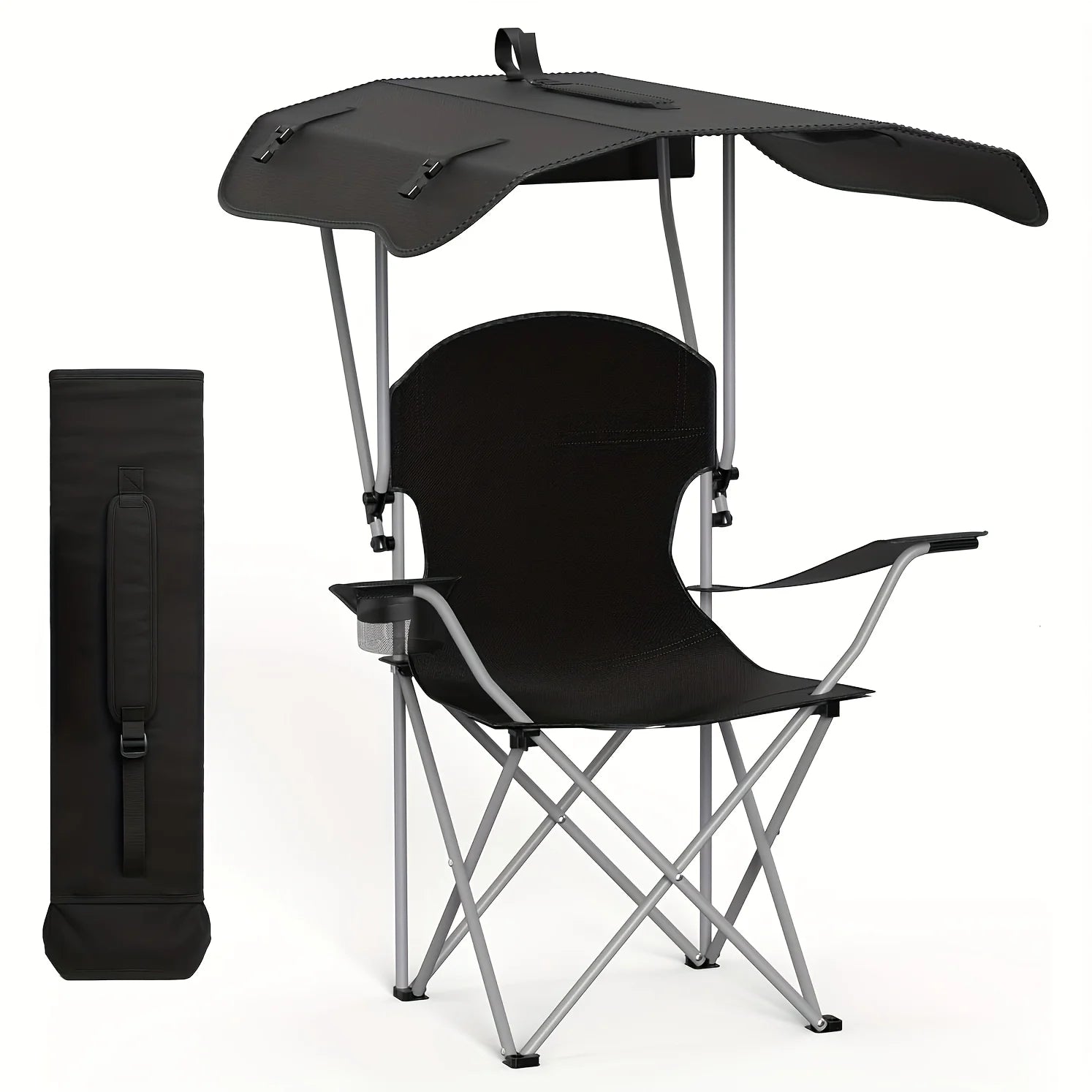 Portable folding fishing chair with sunshade - equipped with cup holder, portable and lightweight design, suitable for beaches
