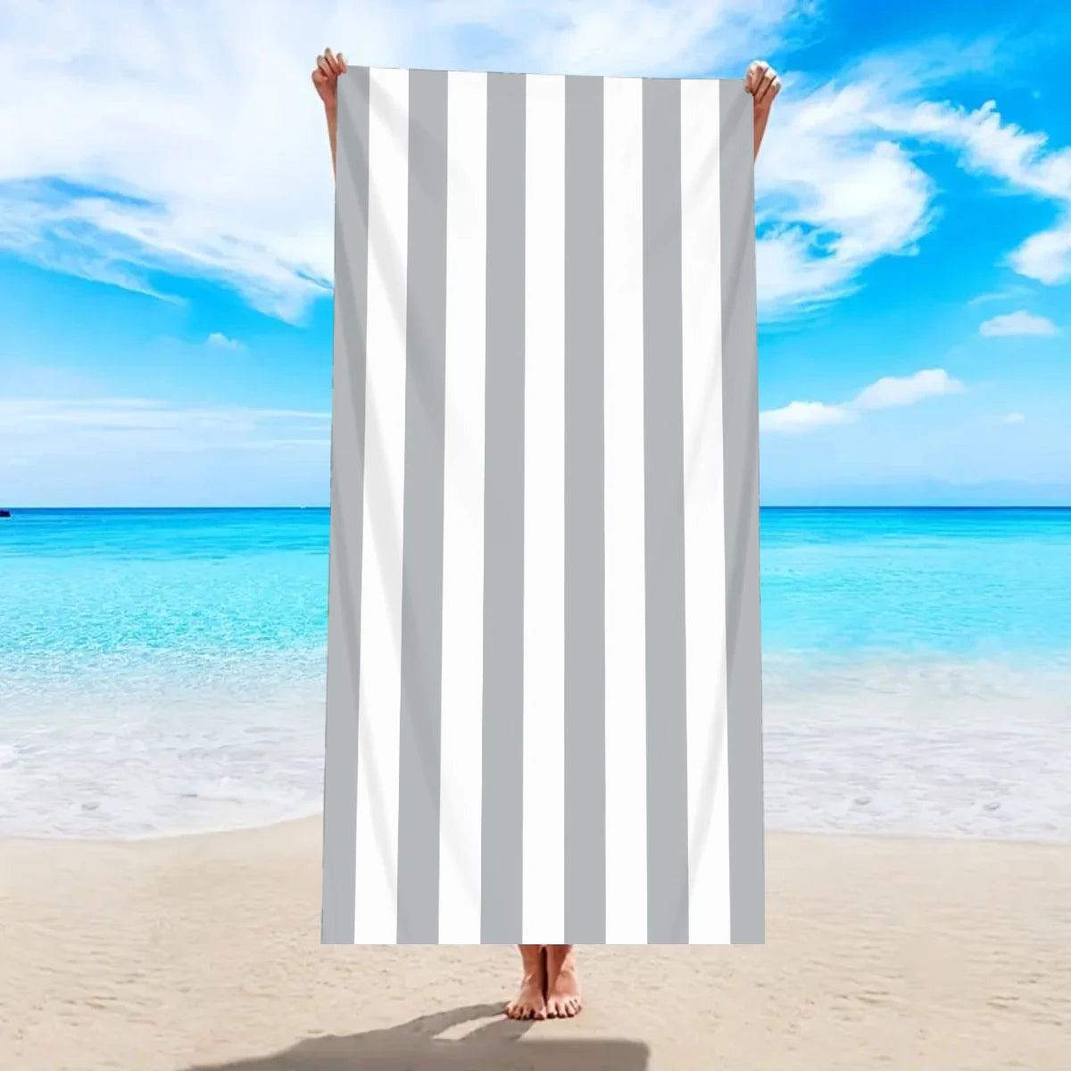 1pc Minimally Striped Beach Towel, Ultra-fine Fiber Quick Drying Absorbent Towel, Beach Swimming Vacation Beach Towel