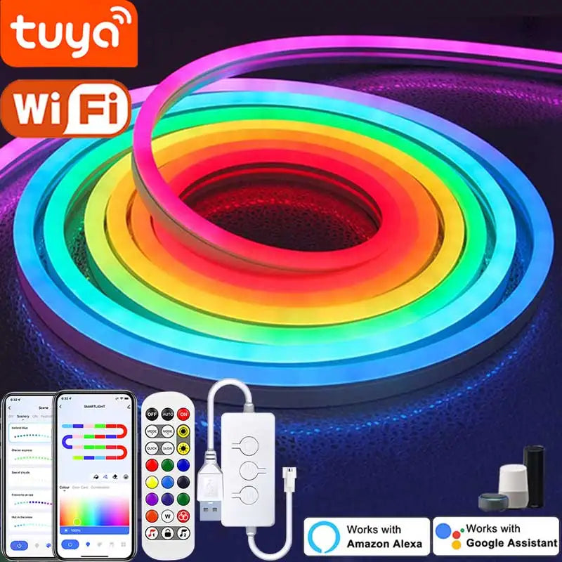 Tira Neon LED RGBIC Acosh Tuya | 5V 72LEDs/m | Silicona | Sincronización Musical | Dream Color | Habitación - Firu Total Sales