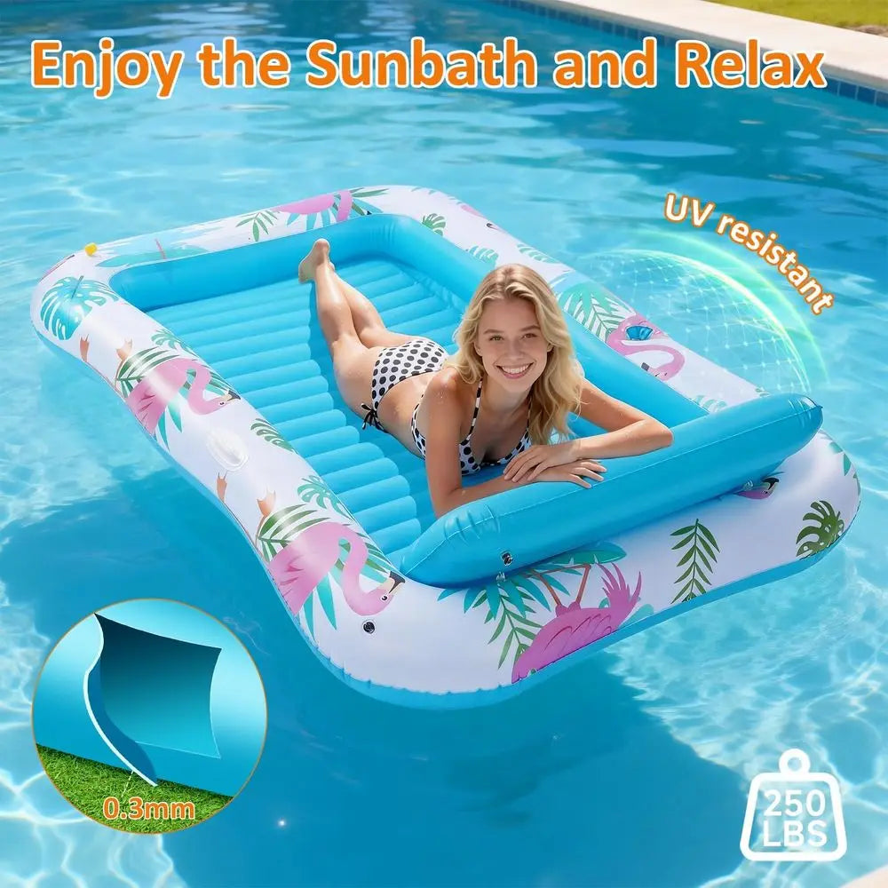 Tanning Pool Lounger Float with Sprinkler, Pool Float Adult with Pillow amp Cup Holder, Sunbathing Blow Up Tanning Bed, Suntan T