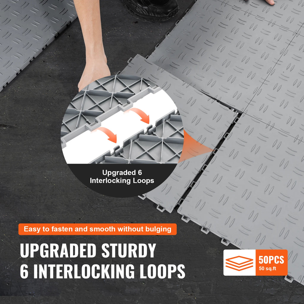 SucceBuy Garage Tiles Interlocking 12x12x0.53 in 50 Pack Garage Floor Covering Tiles Non-Slip Double-Sided Texture Flooring