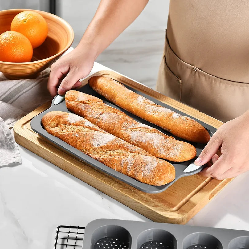 Molde de Silicona Antiadherente para Pan y Salchicha | 3 y 8 Cavidades | Horno 🍞