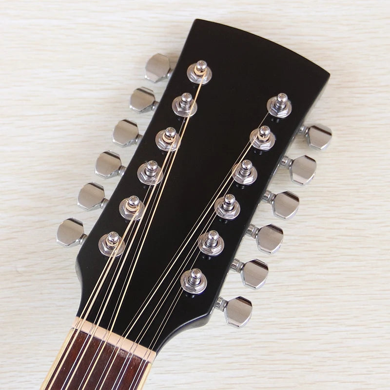 Guitarra Acústica de 12 Cuerdas 41" | Madera Spruce | Diseño Folk | Negro y Natural 🎸