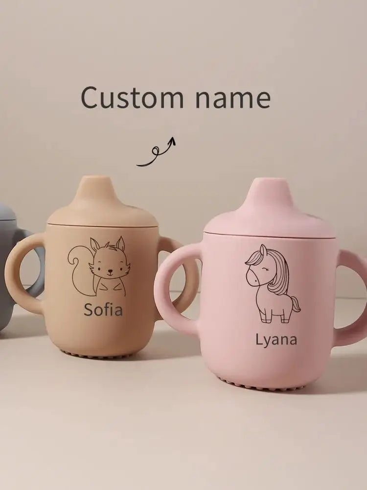 1PC Personalized Customization Name Pattern Silicone Sippy Cup for Babies/Toddlers Baby Cups Custom Water Bottle