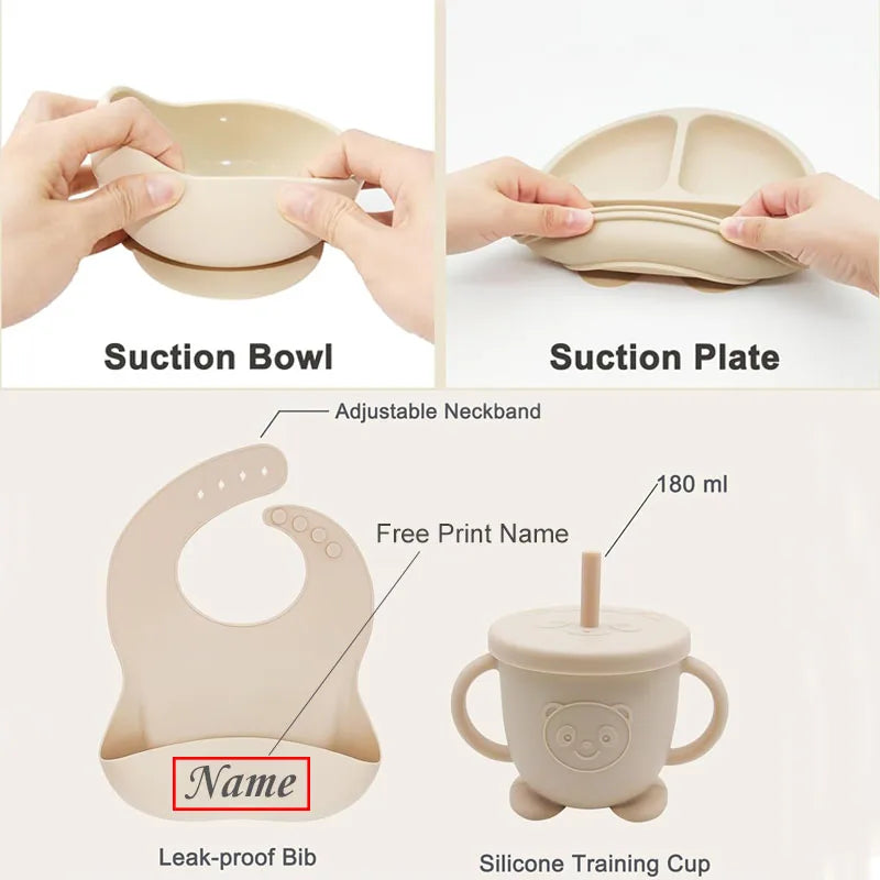 Set de Alimentación Personalizado para Bebé | Silicona | Plato, Bol y Vaso | Regalo 🍼