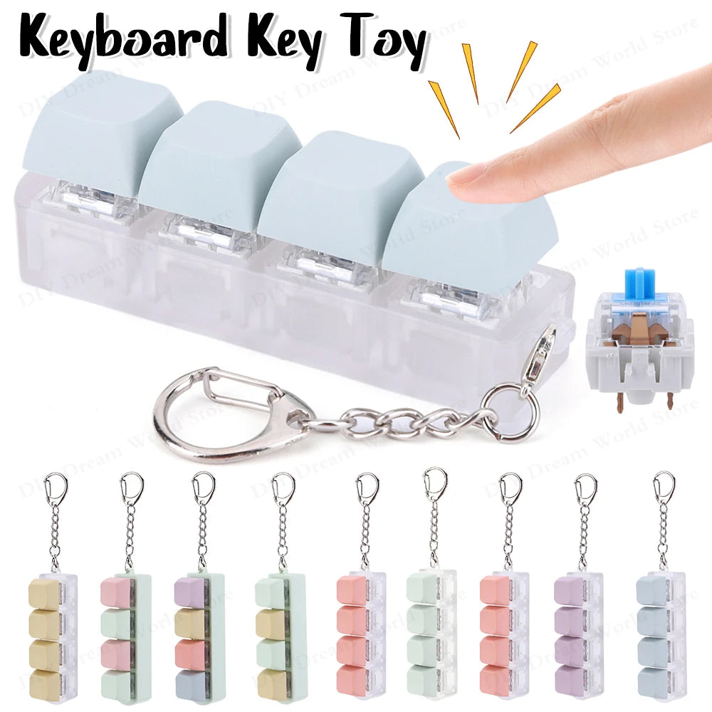 4 Keys Button Keycap Fidget Keychain Keyboard Key Toy Keyboard Clicker Toy Keyboard Cube Toy for Adult Gifts To Relief Pass Time