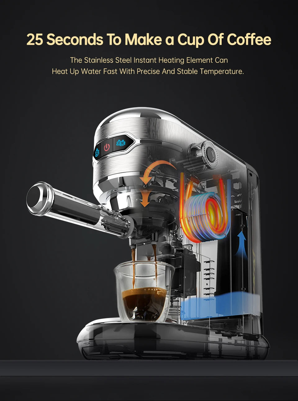 HiBREW H11 Cafetera Espresso 20 Bar | Inox | Semi Automática | ESE POD y Polvo | Cappuccino | Agua Caliente - Firu Total Sales