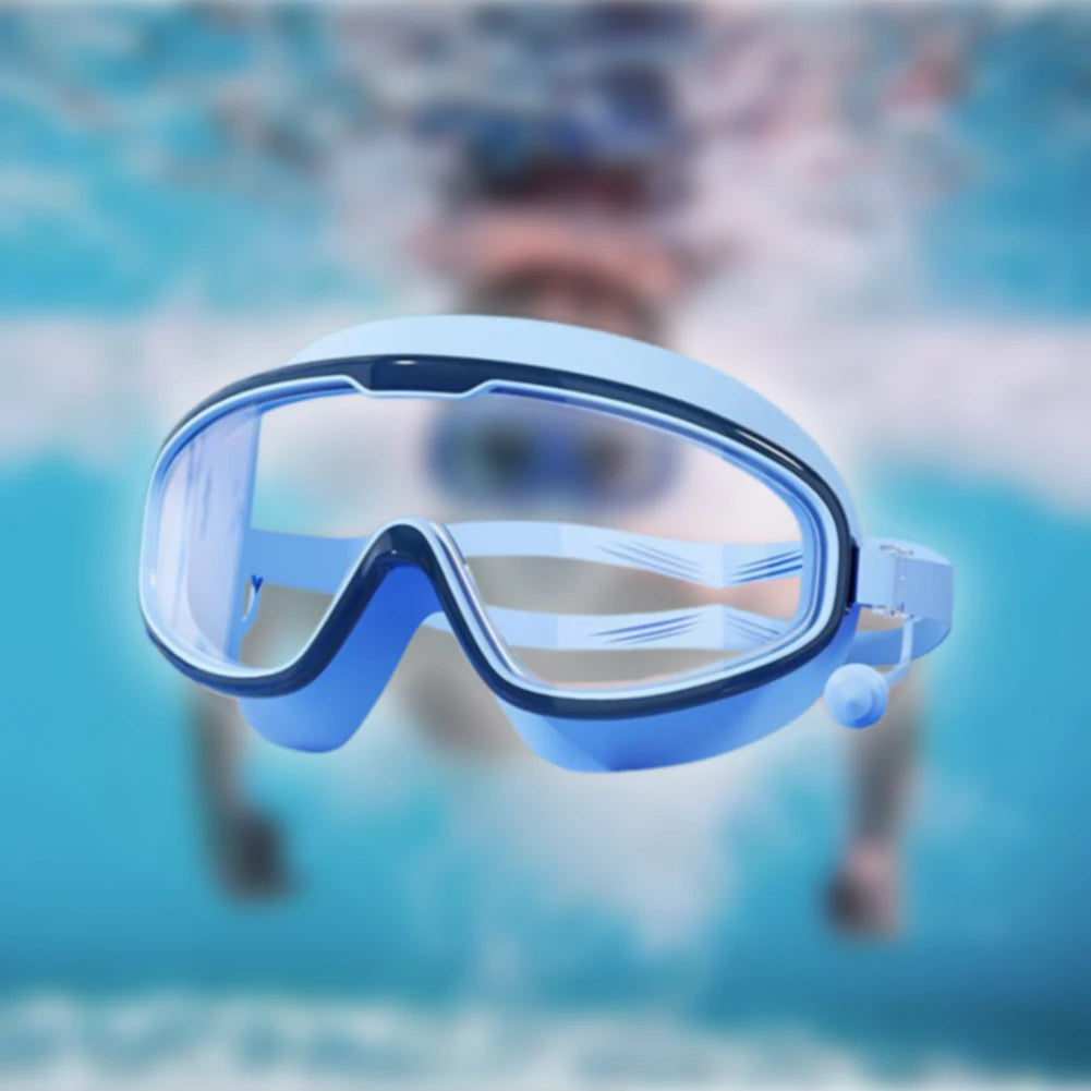 Kids Swim Goggles HD Swim Glasses with Earplugs UV Protection Swimming Goggles Large Frame Swim Sports Eyewear for Boys Girls