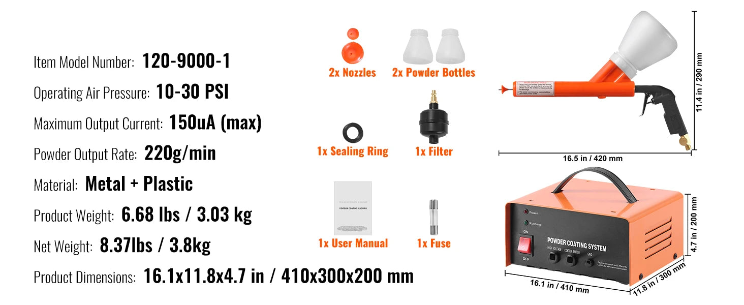 SucceBuy Powder Coating System 50KV Electrostatic Output Powder Coating Kit with Foot Switch Spray Gun Nozzles and Powder Cups