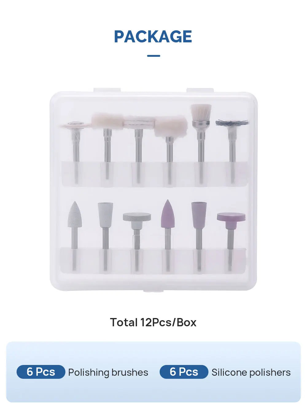 AZDENT 12Pcs/Set Dental Silicone Polishing Rubber Grinding Heads Teeth Polisher 2.35mm RA Finisher for Low Speed Handpiece