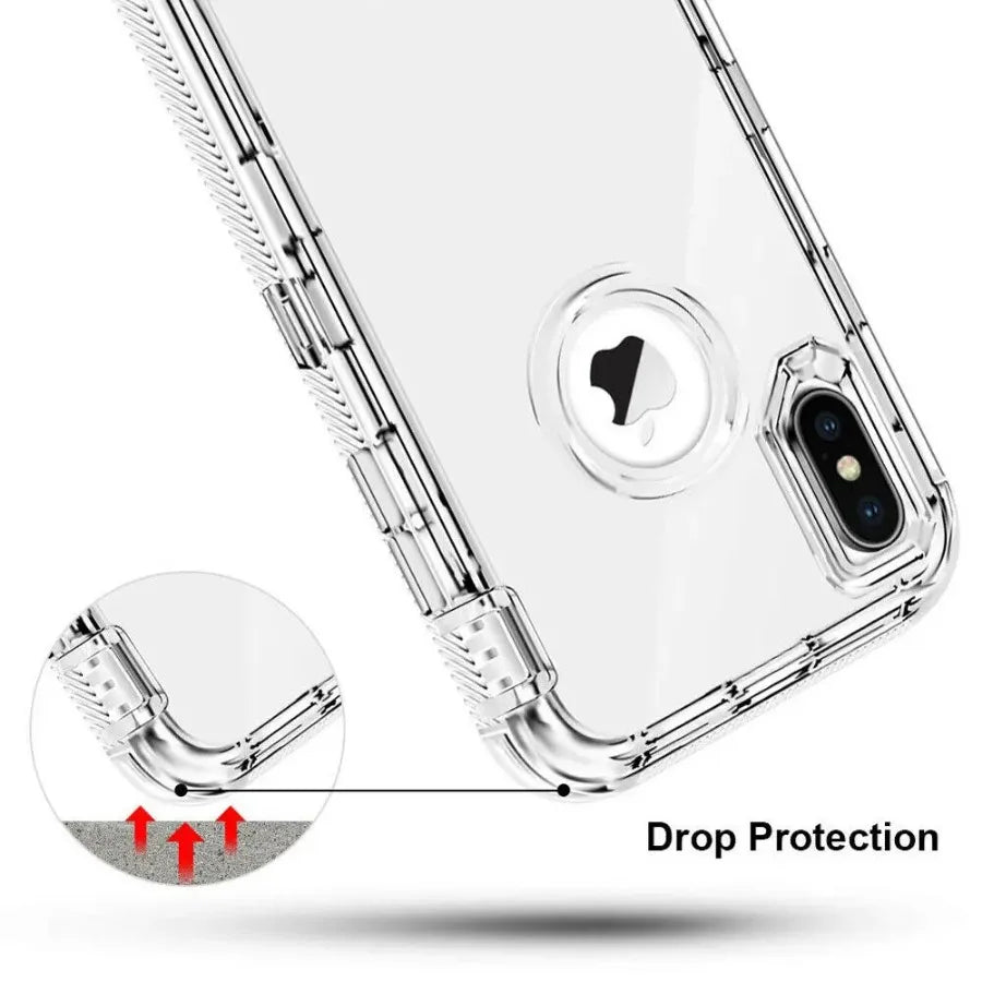 For iPhone 16 15 14 13 12 11 Pro Max XS XR 8 7 Plus 3 IN 1 Clear Heavy Shockproof Phone Case Hybrid PC+TPU Cover With Belt Clip - Firu Total Sales