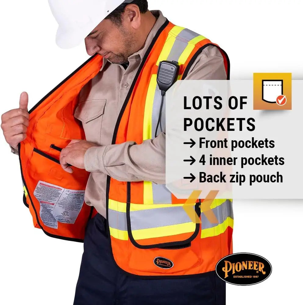 Hi Vis FR Surveyor's Safety Vest - Flame Resistant ARC Rated - Reflective for Men Women