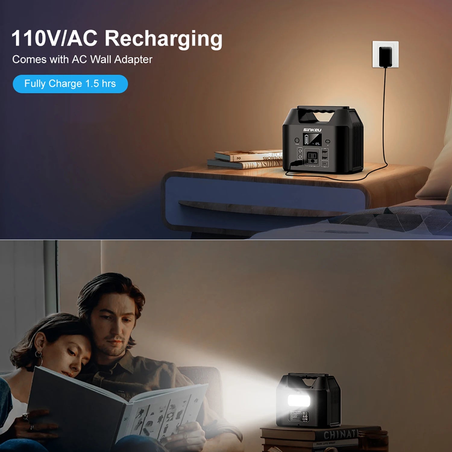 SinKeu E150 Estación Eléctrica Portátil 150W | 122.8Wh LiFePO4 | Solar | AC 110V | Linterna LED | Camping y RV