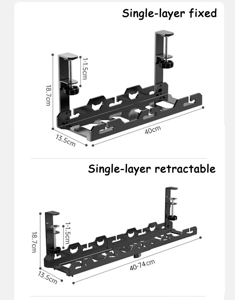 Telescopic Under Table Storage Rack Metal Cable Management Tray Home Office Desk Wire Organizer No Punching Storage Accessories