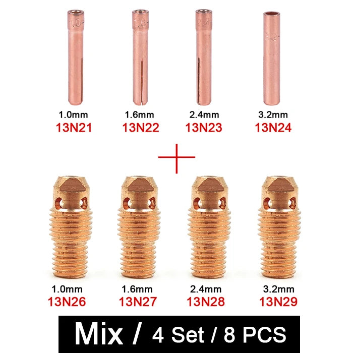 Argon Welding Torch Consumable Collet Body 1.0mm 1.6mm 2.0mm 2.4mm 3.2mm 4.0mm WP9 WP20 WP25 TIG Tungstens Electrodes Collet