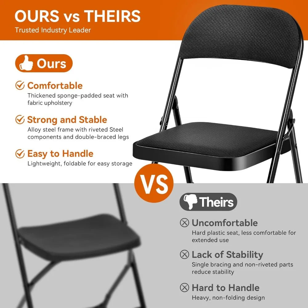 Folding Chairs with Cushion - Foldable Chairs 10 Pack Heavy Duty Steel Frame, 450lb Capacity Padded Seats for Indoor/Outdoor Par