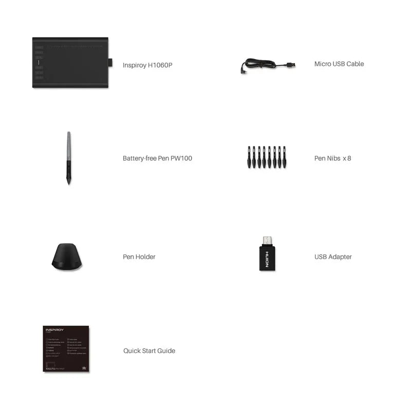 Tableta Gráfica HUION Inspiroy H1060P | 8192 Niveles Presión | Lápiz Sin Batería | 12 Teclas Personalizadas - Firu Total Sales