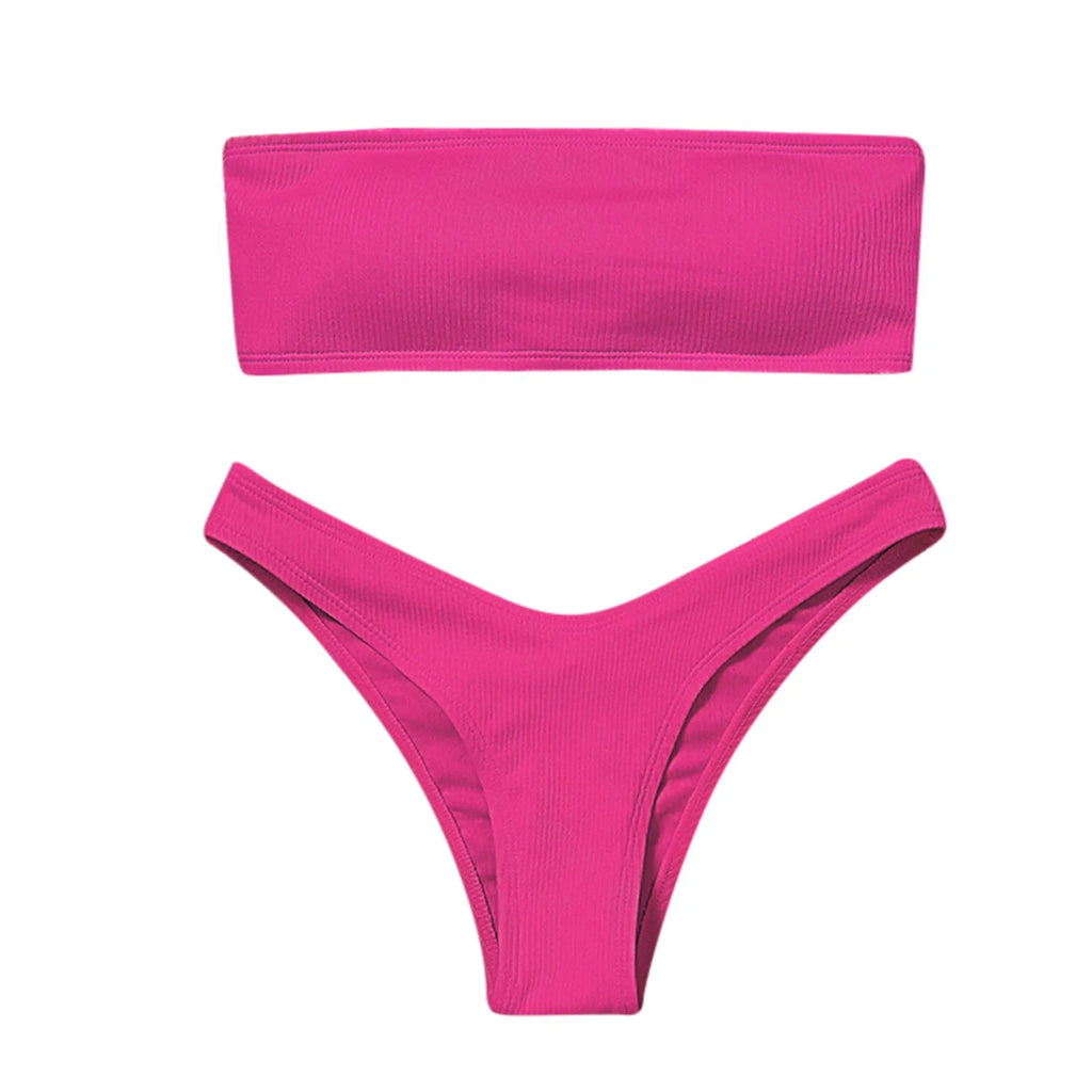 2026 New Solid Color Sexy Two Piece Swimsuit for Female Fashion Strapless Top and Trunk Tropical Summer Beachwear Bathing Suit