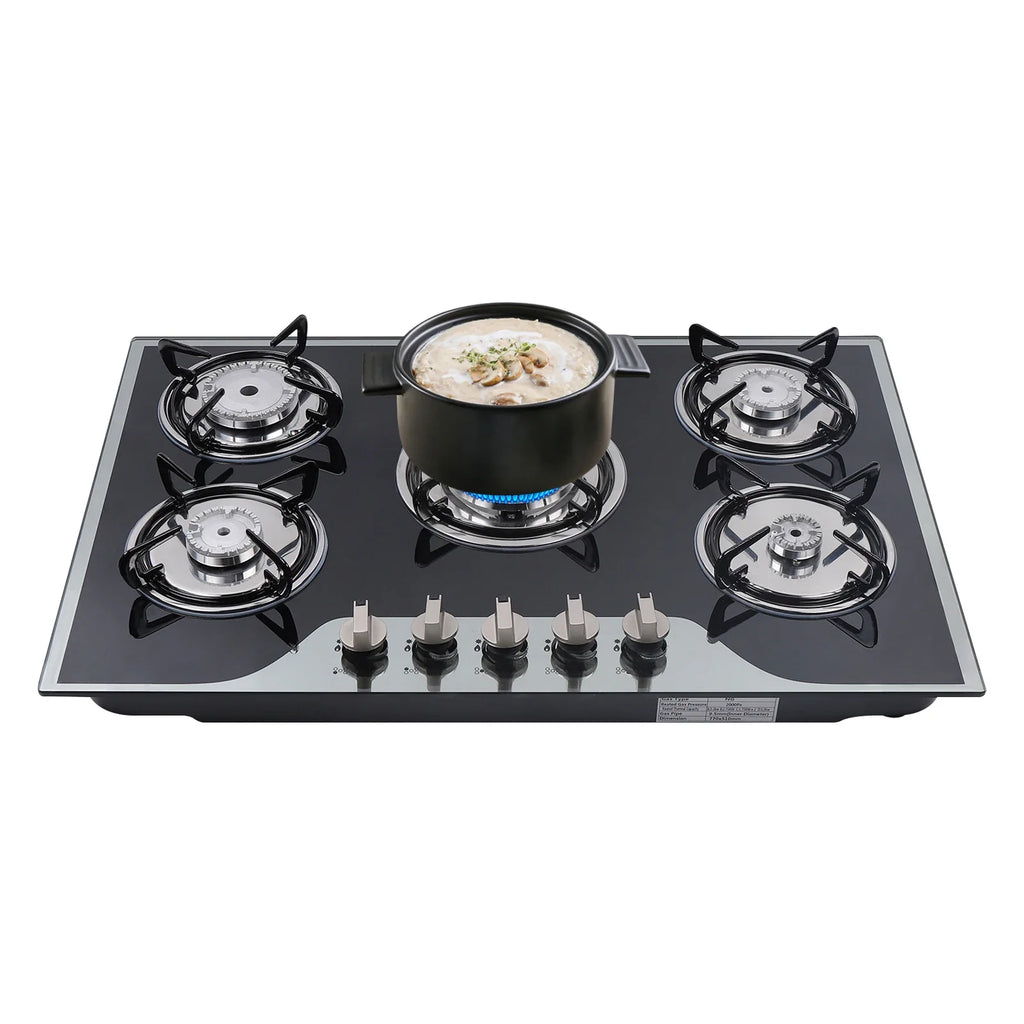 5 Burner Built-In Gas Stove Cast Iron Gas Hob Burner Cooker LPG NG  Dual Fuel Stainless Steel  Gas Hob Cooktop